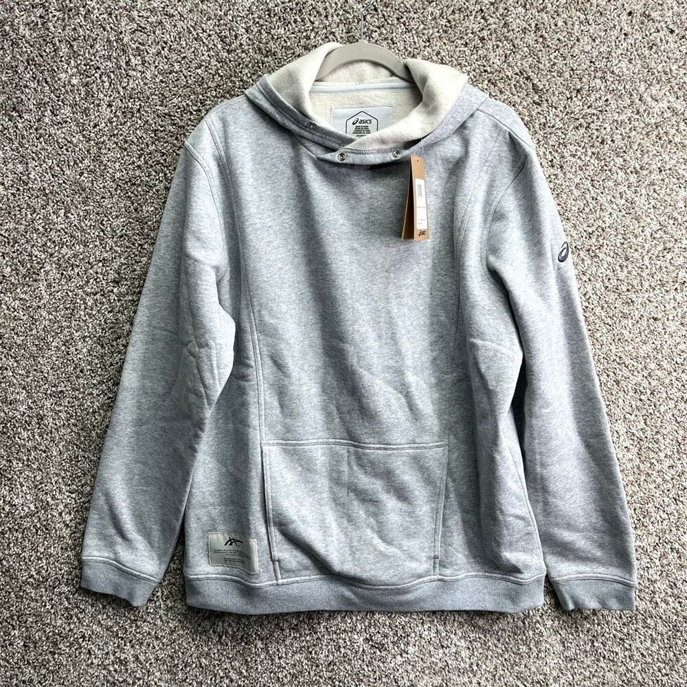 ASICS Hoodie Men’s Large Gray Sunday Fleece Relaxed Fit Pullover‎ NWT